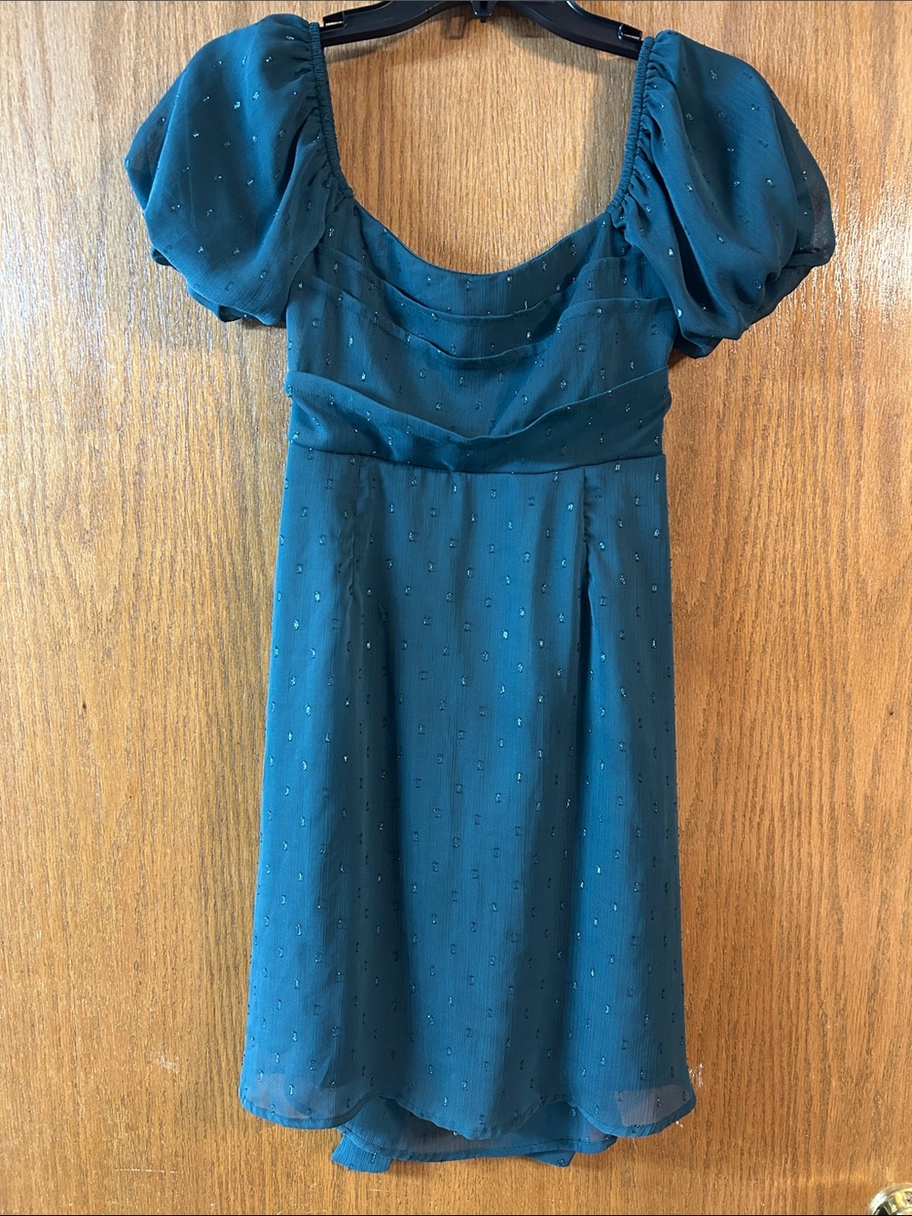 Altar’d State Medium Teal/Green Puff-Sleeve Mini Dress